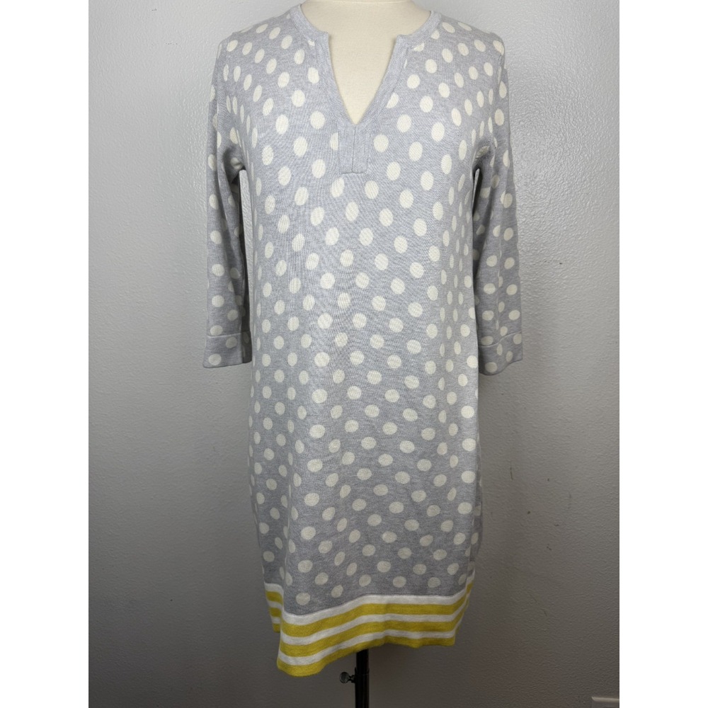 Boden Shift Knit Sweater Dress Womens 8 Polka Dots Gray‎ 100% Cotton V-neck